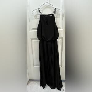 Sam Edelman Black Chiffon Lined Spaghetti Strap Pleated Maxi Dress Size XS